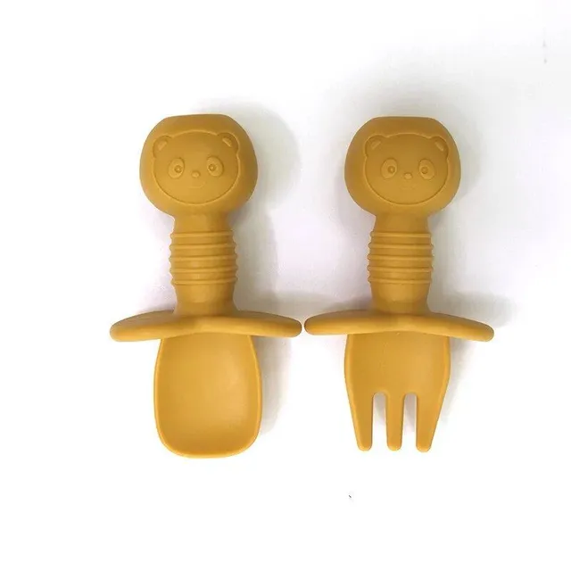 Set nou de furculiță și linguriță din silicon cu ventuză - veselă pentru copii