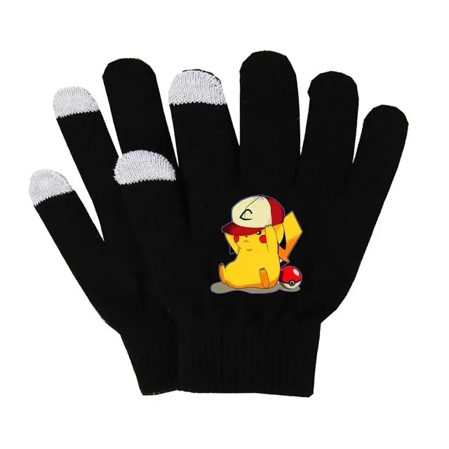 Unisex black warm finger gloves about popular Pokemon motif