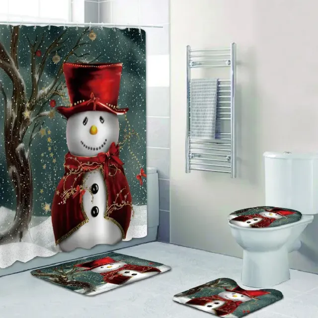 3D Christmas shower curtain and bathroom mat