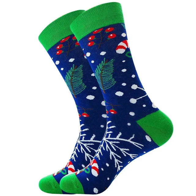 Chaussettes de Noël avec motifs joyeux - Saint Nicolas, renne, sapin, flocons et bonhomme de neige