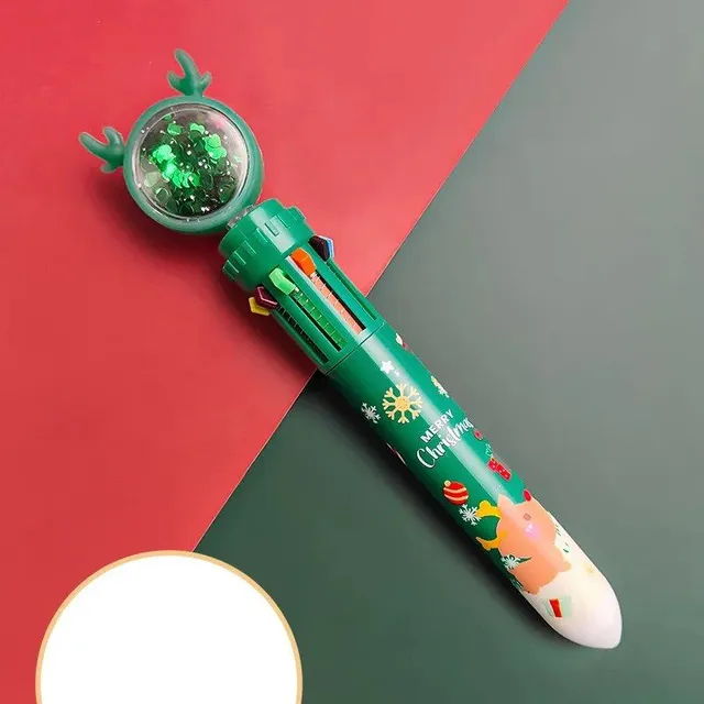 Christmas ballpoint pen with 10 colors - press color pen