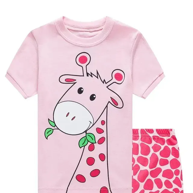 Baby cotton pajamas with short sleeves and shorts with cartoon printing for boys and girls