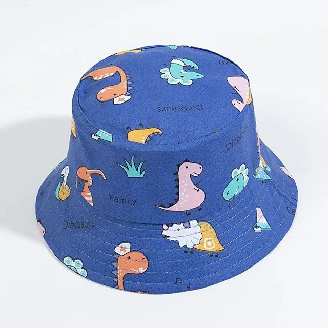 Children's bucket hat with print of cartoon dinosaurs for boys and girls - cute animal fishing hat for infants, summer baby panama hat, sun cap, beret