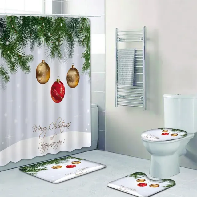 3D Christmas shower curtain and bathroom mat