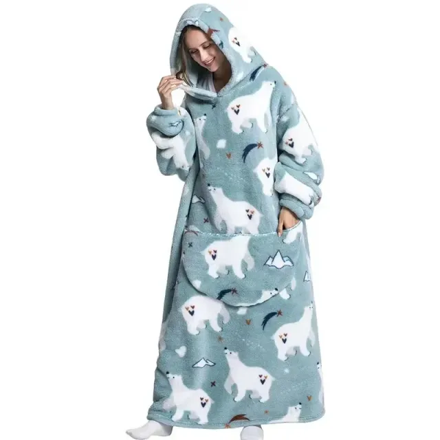 Unisex practical and comfortable TV flannel blanket with hood, pockets, sleeves and cute motif