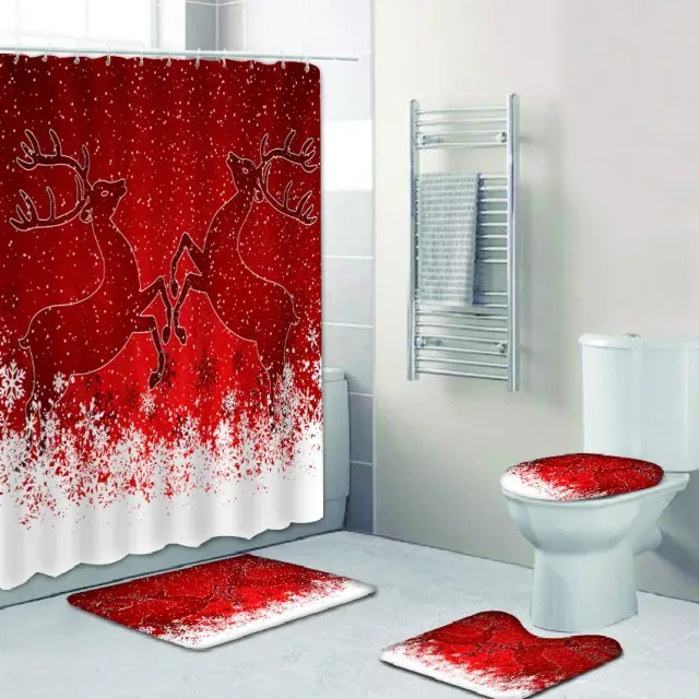 3D świąteczna kurtyna prysznicowa i mata łazienkowa