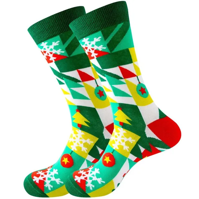 Chaussettes de Noël avec motifs joyeux - Saint Nicolas, renne, sapin, flocons et bonhomme de neige