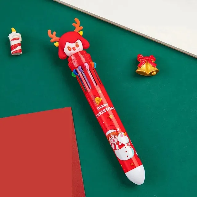 Christmas ballpoint pen with 10 colors - press color pen