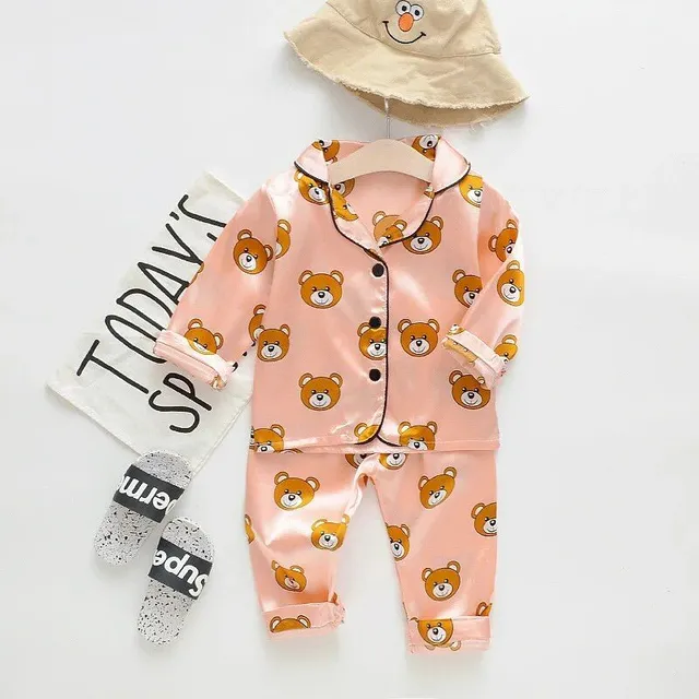 Baby satin pajama set with motif teddy bear - spring and autumn