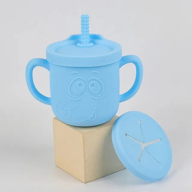 Dětský silikonový hrneček na svačinu a nápoj s 2 víčky a roztomilým sloním designem