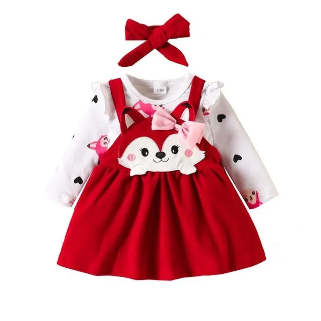 Children's Autumn Clothes Cute Animal Pattern Long Sleeves Rompers and Skirts With Headband Autumn Outfits