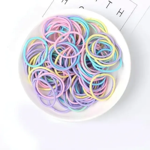 100pcs Cute elastic polyester hair rubber bands for children and girls - Colorful hair accessories