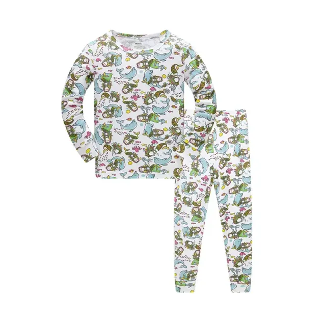 Two-piece pajamas for children with long sleeve and long pants with cheerful pictures