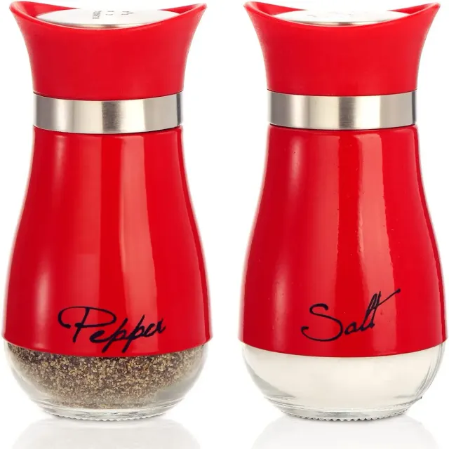 Set of stainless steel salt and pepper sprays with glass bottle