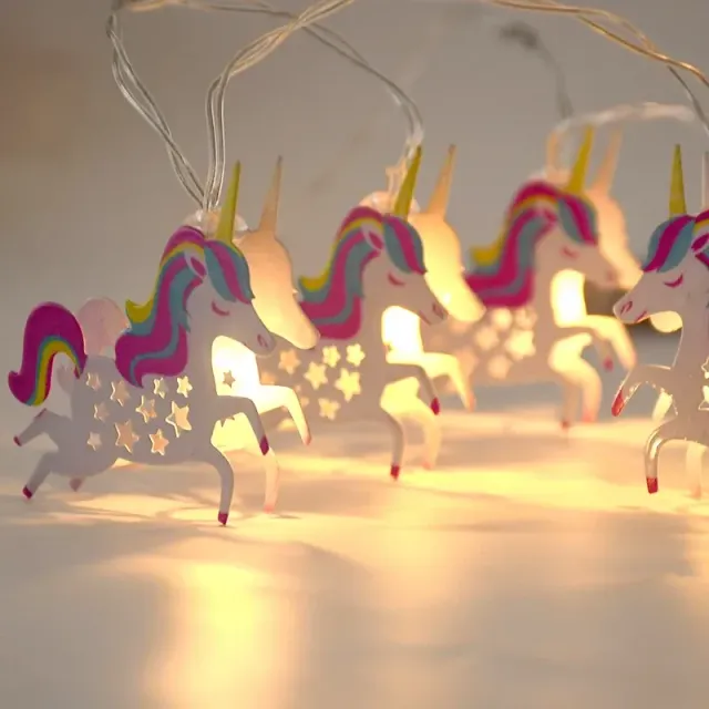 LED battery chain with unicorn theme for children - 1.6 m