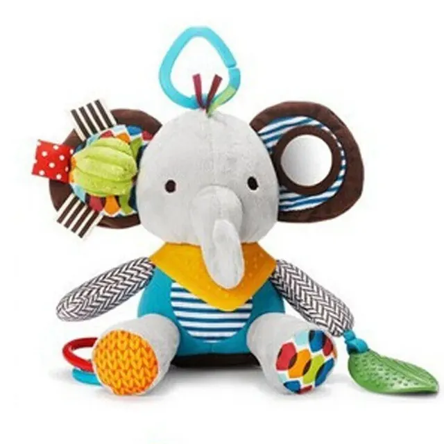 Baby stuffed rattle for hanging on a stroller or cot with rocking animals for infants