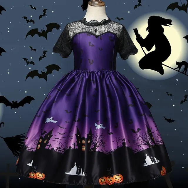 Costum de vrăjitoare cu lilieci pentru fetițe