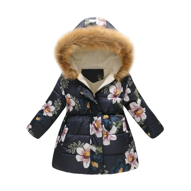 Children's winter windproof warm jacket with hood for girls