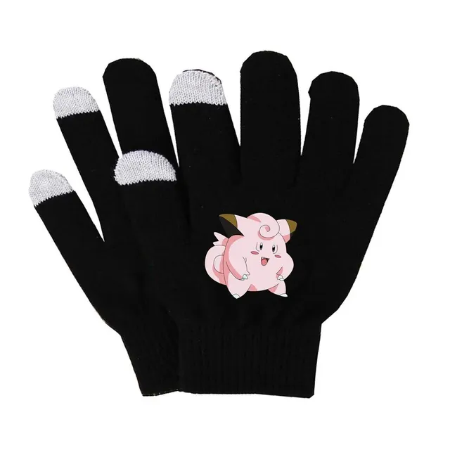 Unisex black warm finger gloves about popular Pokemon motif