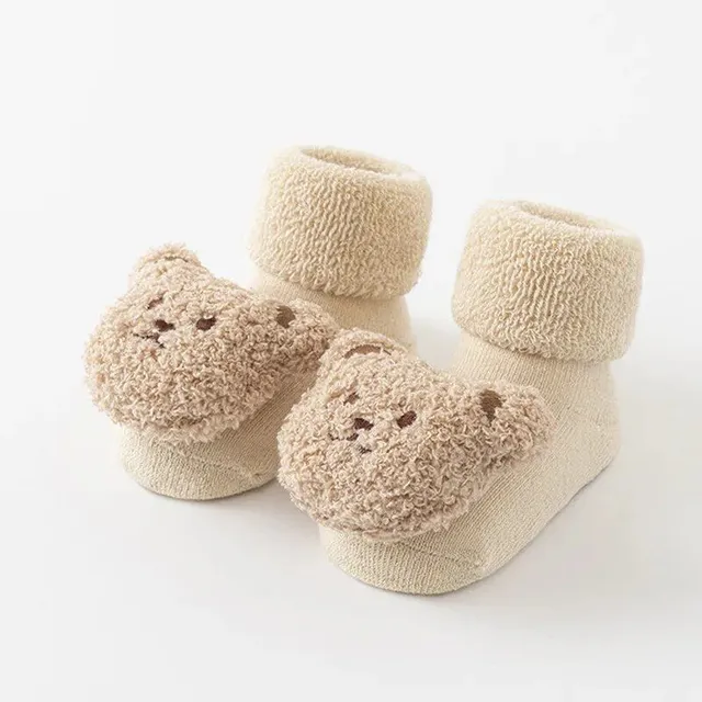 Children's unisex winter socks with teddy bear and anti-slip sole for newborns and toddlers