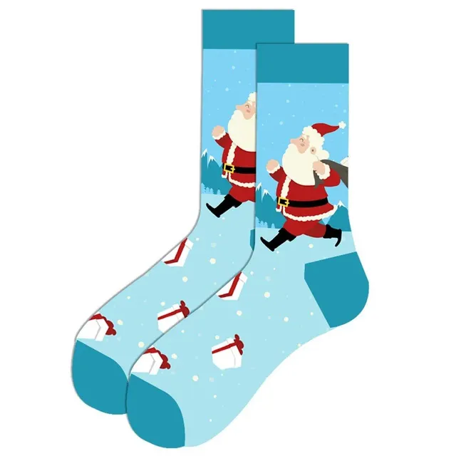 Chaussettes de Noël avec motifs joyeux - Saint Nicolas, renne, sapin, flocons et bonhomme de neige