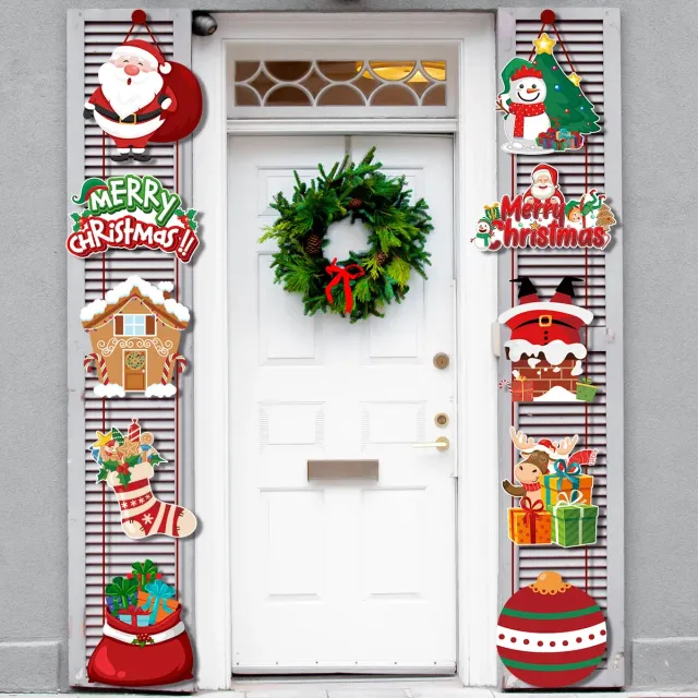 Christmas hanging banner for doors with Santa and snowman for holiday decorations