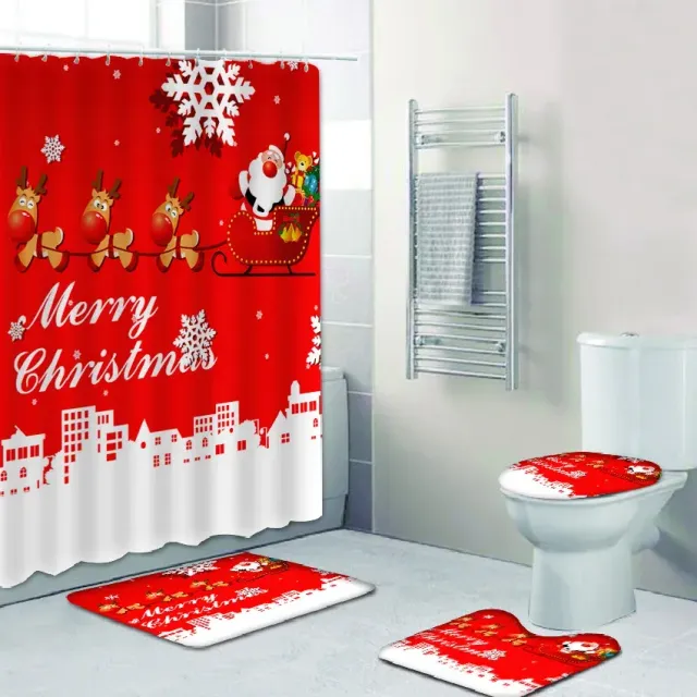 3D Christmas shower curtain and bathroom mat