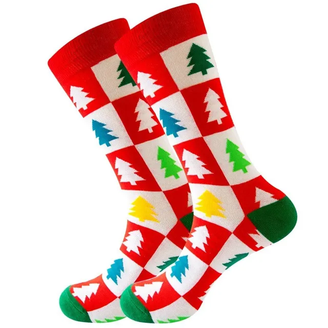 Chaussettes de Noël avec motifs joyeux - Saint Nicolas, renne, sapin, flocons et bonhomme de neige