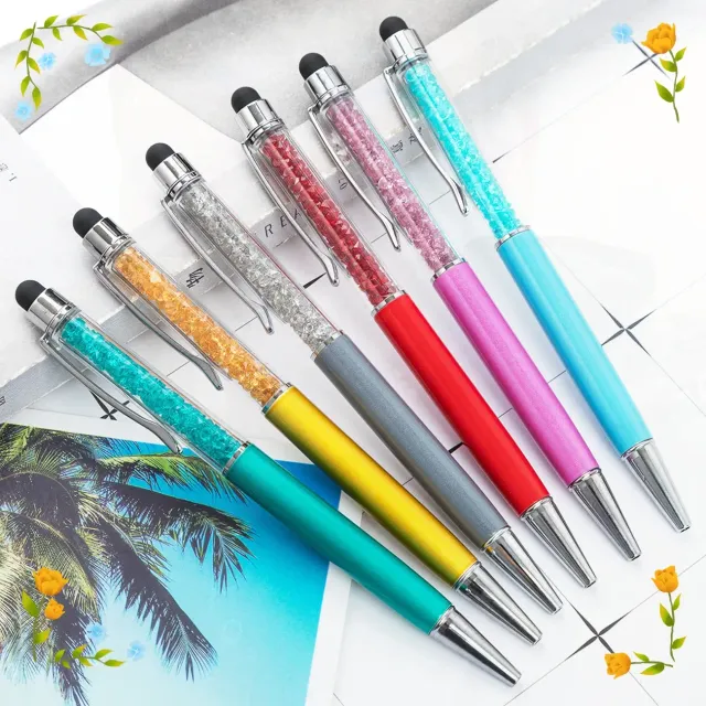 Set of 20 metal ballpoint pens with crystal and multicolor black ink