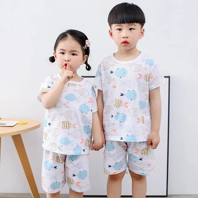 Baby cotton pajamas with short sleeves for boys and girls