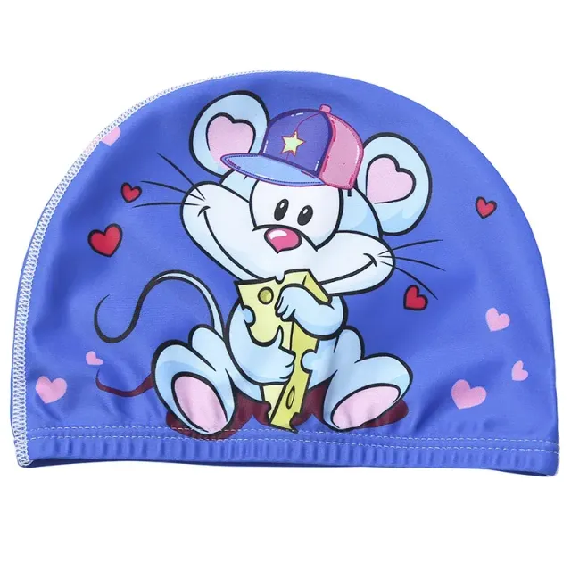 Baby swim hat with cute cartoon motif for protection of children's ears and hair while swimming - unisex