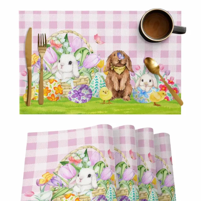Happy Easter table set with a motif of bunnies and beauties