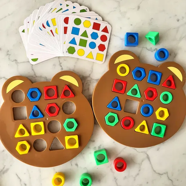 Detská drevená puzzle s geometrickými tvarmi - výchovná hra pre deti