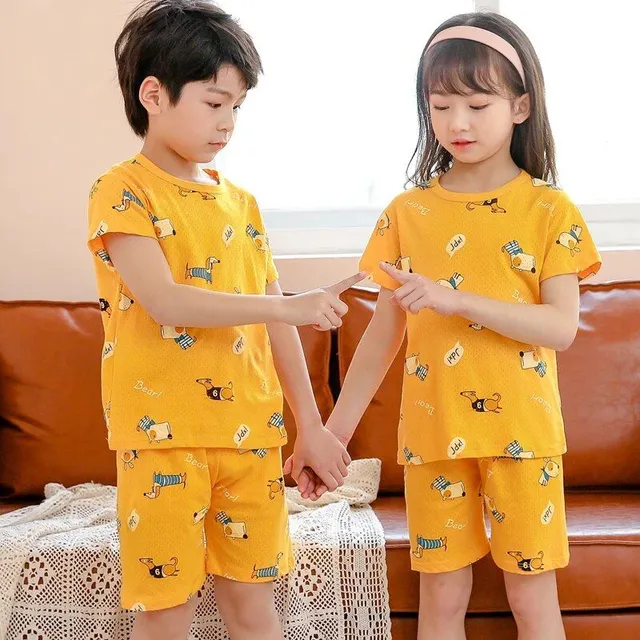 Baby cotton pajamas with short sleeves for boys and girls