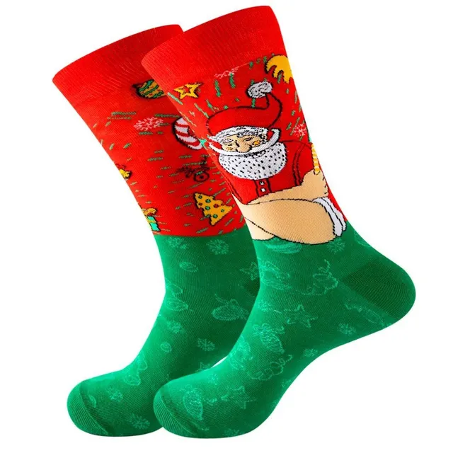 Chaussettes de Noël avec motifs joyeux - Saint Nicolas, renne, sapin, flocons et bonhomme de neige