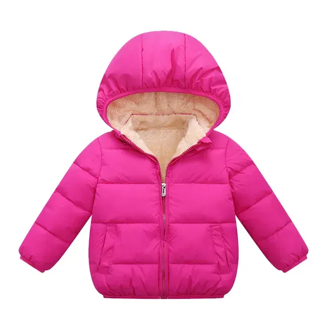 Children's winter thick hooded jacket with fur inside for boys and girls