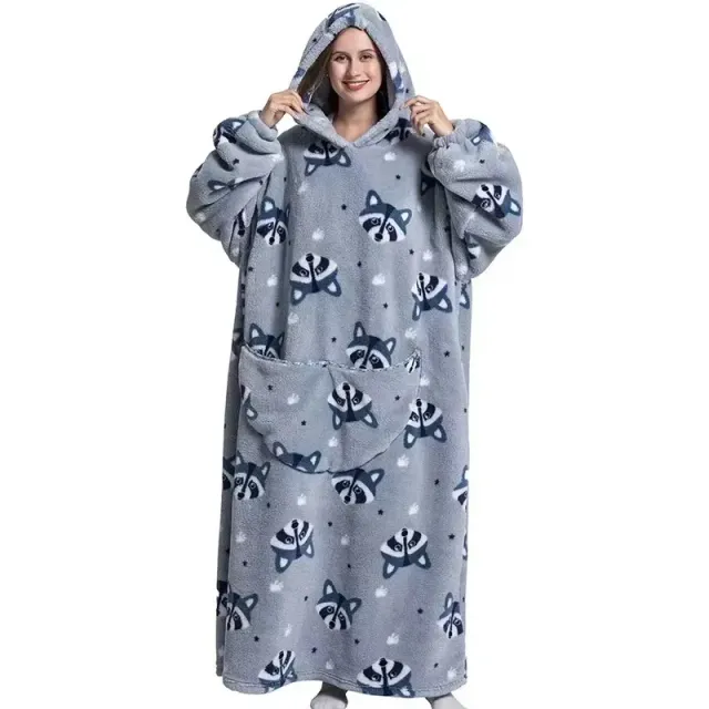 Unisex practical and comfortable TV flannel blanket with hood, pockets, sleeves and cute motif