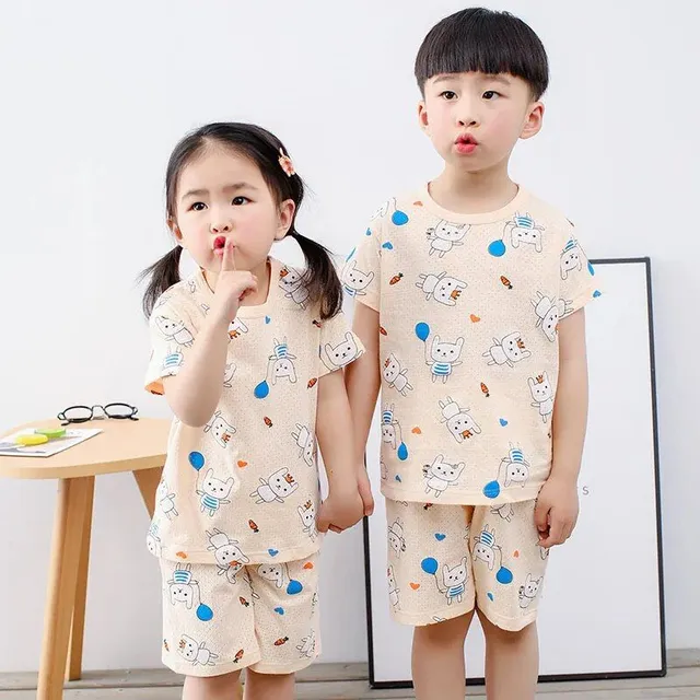 Baby cotton pajamas with short sleeves for boys and girls