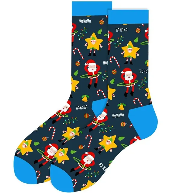 Christmas socks with cheerful motifs - Nicholas, reindeer, tree, snowflakes and snowman