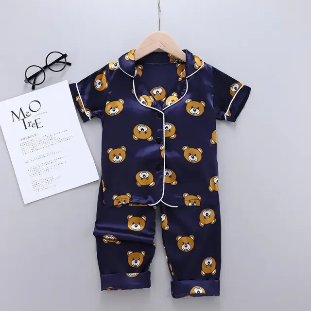 Baby satin pajama set with motif teddy bear - spring and autumn