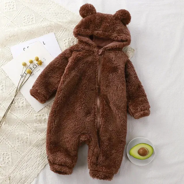 Winter stuffed newborn overal with hood and bear ears and tail