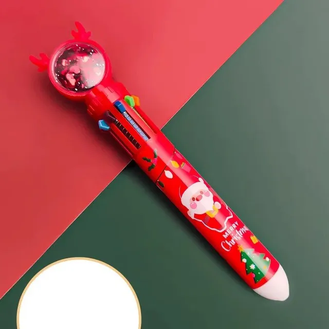 Christmas ballpoint pen with 10 colors - press color pen