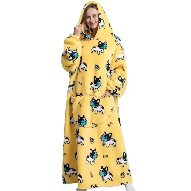 Unisex practical and comfortable TV flannel blanket with hood, pockets, sleeves and cute motif