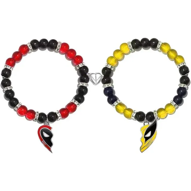 Unisex bead bracelet friendship with theme of popular action heroes Deadpool and Wolverine - 1 pair