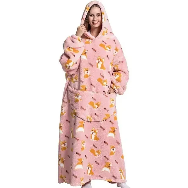 Unisex practical and comfortable TV flannel blanket with hood, pockets, sleeves and cute motif