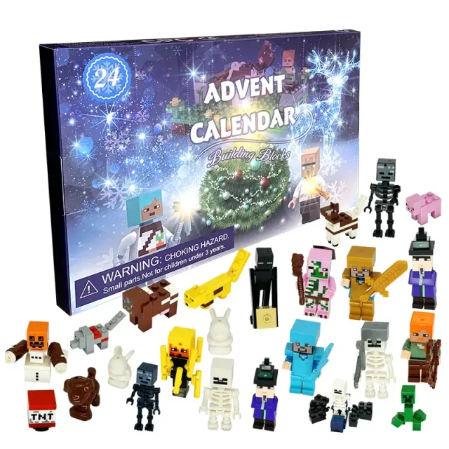 Świąteczny kalendarz adwentowy z różnymi postaciami z popularnych bajek