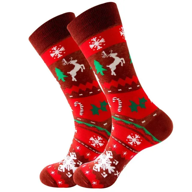 Chaussettes de Noël avec motifs joyeux - Saint Nicolas, renne, sapin, flocons et bonhomme de neige