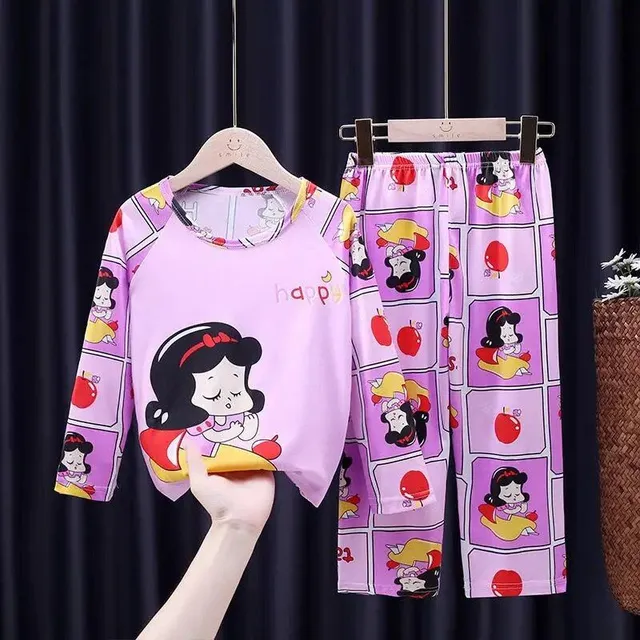 Girls' pajamas with cartoon pattern, round neckline and long sleeve