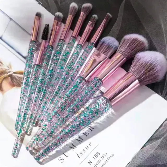 Luxury set of cosmetic brushes with glitter in the handle - more color variants, 10 pieces