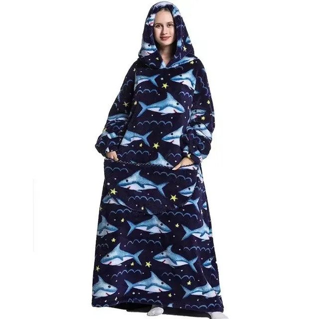 Unisex practical and comfortable TV flannel blanket with hood, pockets, sleeves and cute motif